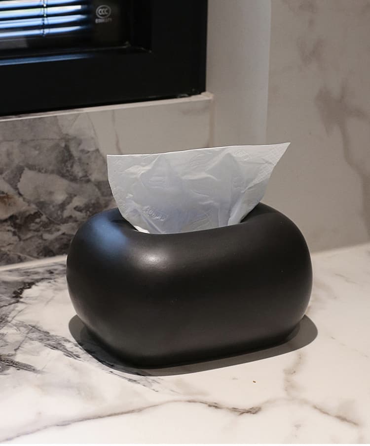 ティッシュケース 丸み石陶器モダンティッシュボックス