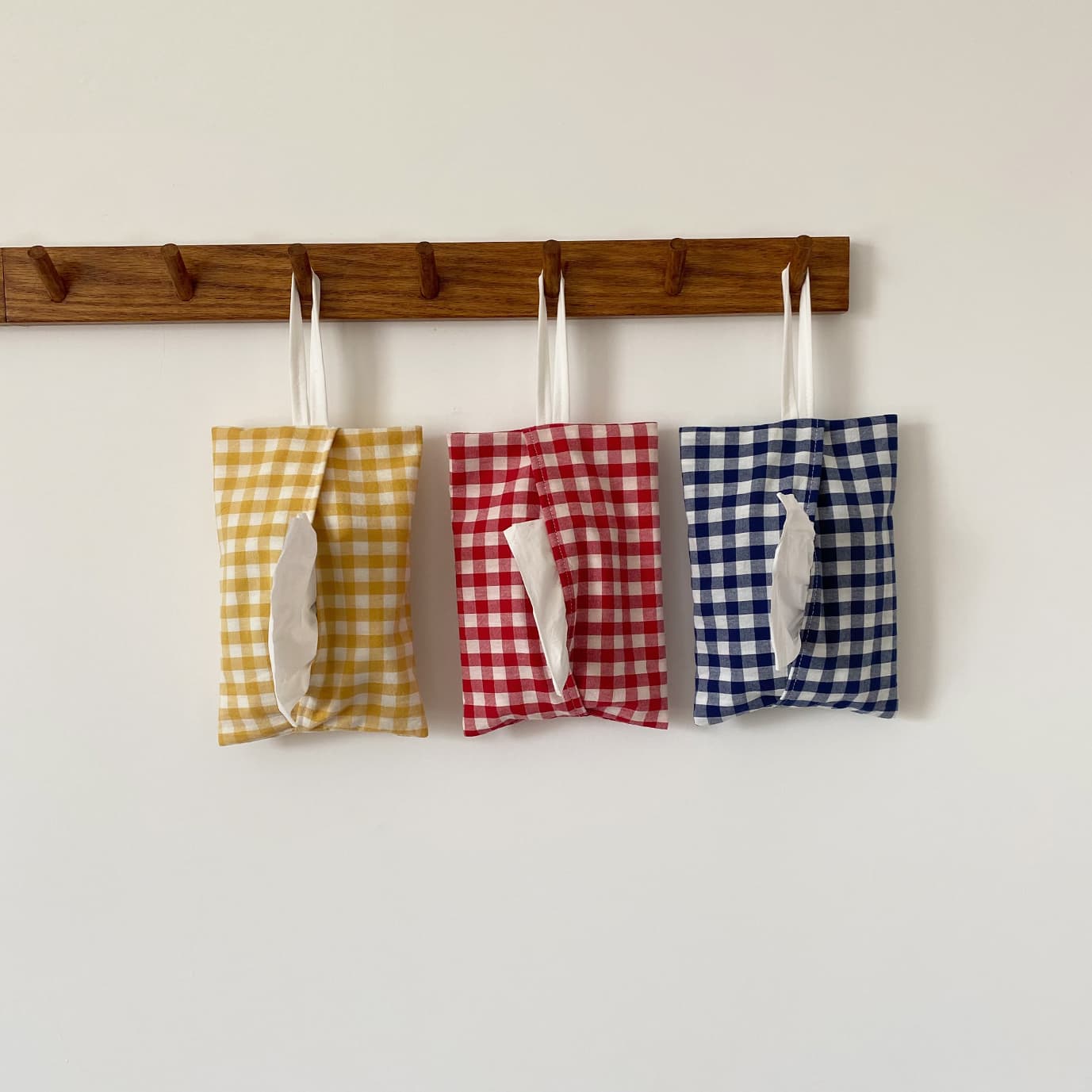 ティッシュケース ティッシュケース ほっこり格子柄ハンギングポーチ