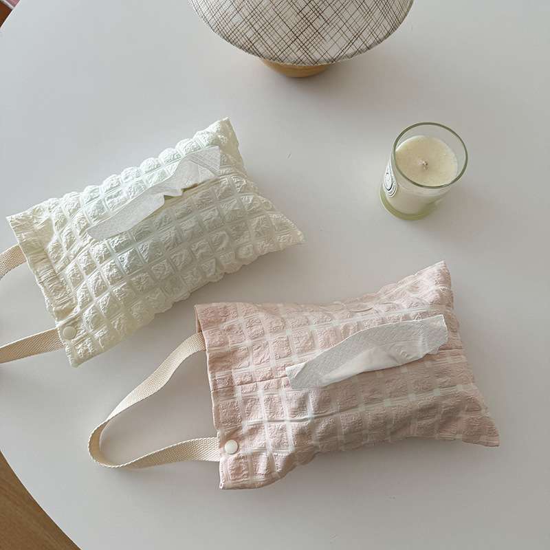 ティッシュケース　壁掛けできる布製もこもこティッシュケース