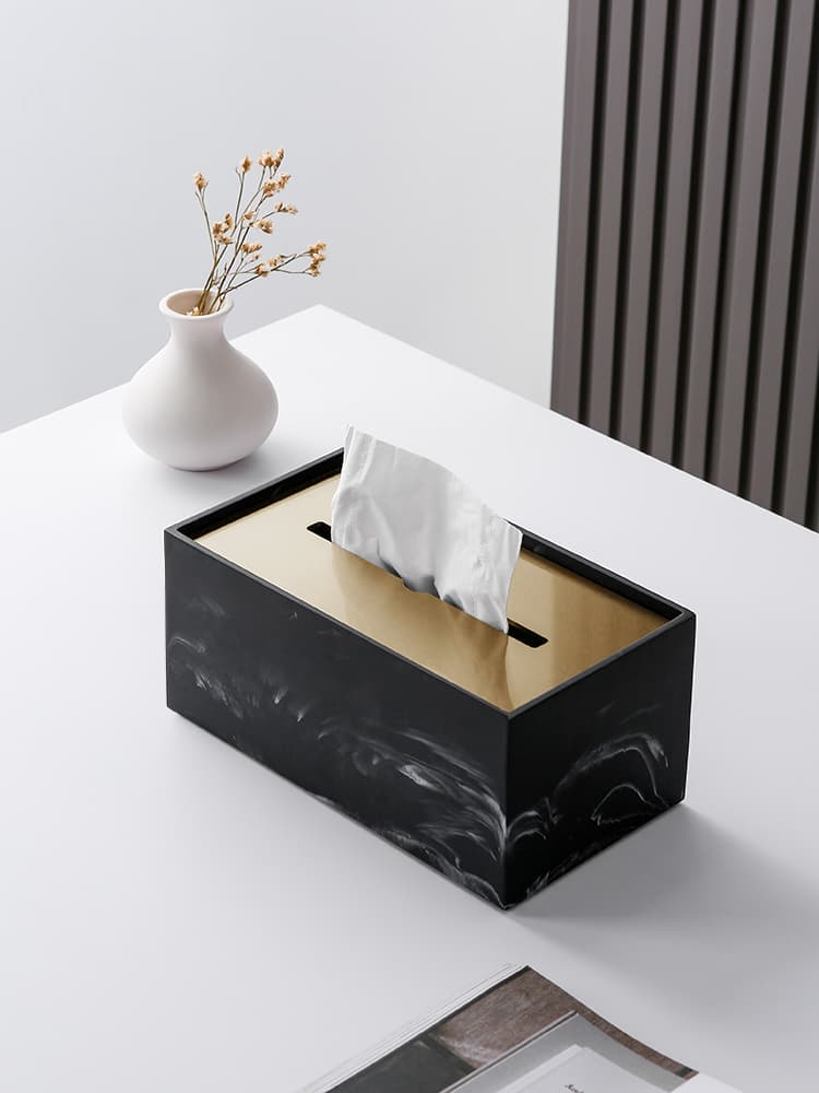 ティッシュケース ステンレス製大理石風おしゃれティッシュボックス