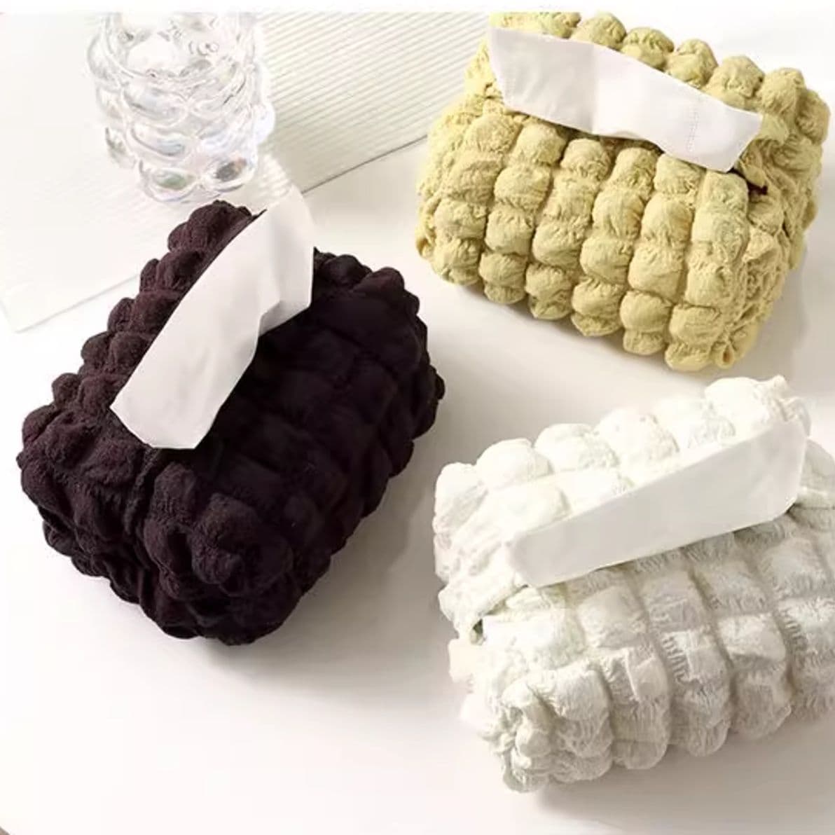 ティッシュケース ふわもこ立体織りティッシュボックス