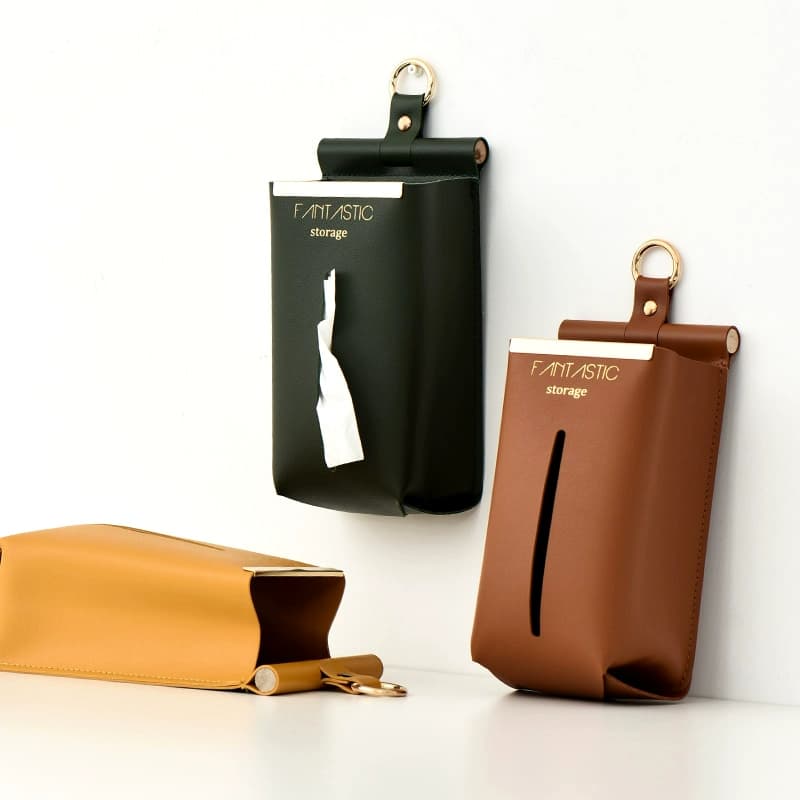 ティッシュケース　壁掛けできるレザーウォールティッシュケース