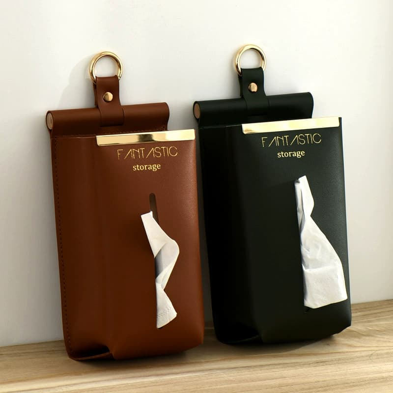 ティッシュケース　壁掛けできるレザーウォールティッシュケース