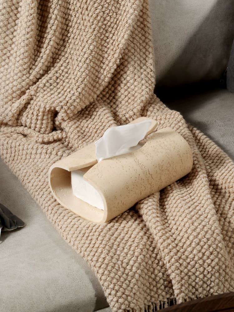 ティッシュケース　大理石調丸型ティッシュケース