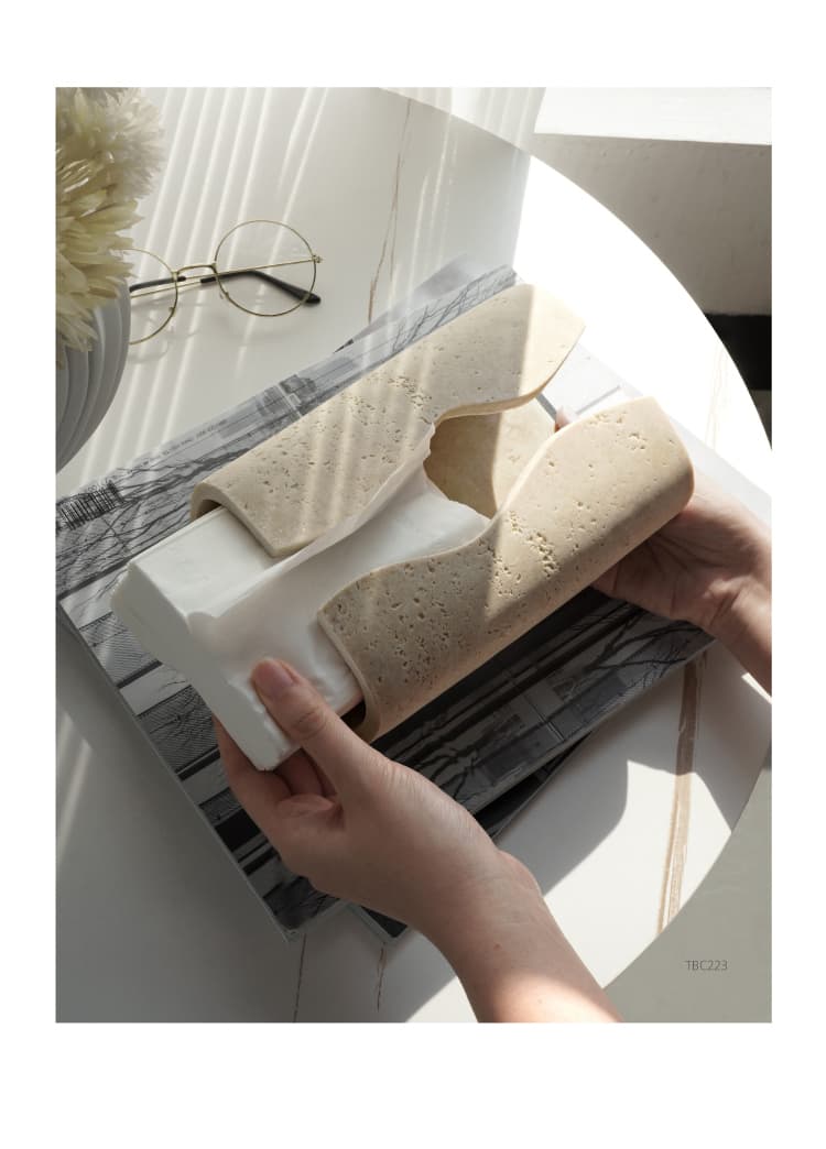 ティッシュケース　大理石調丸型ティッシュケース