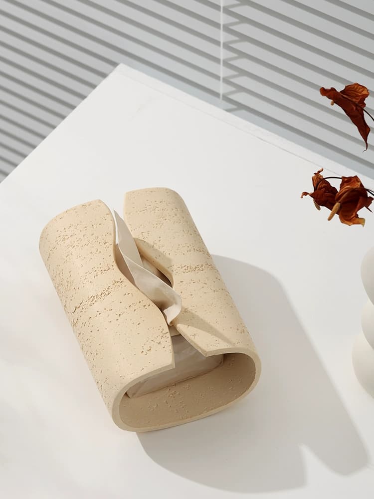 ティッシュケース　大理石調丸型ティッシュケース