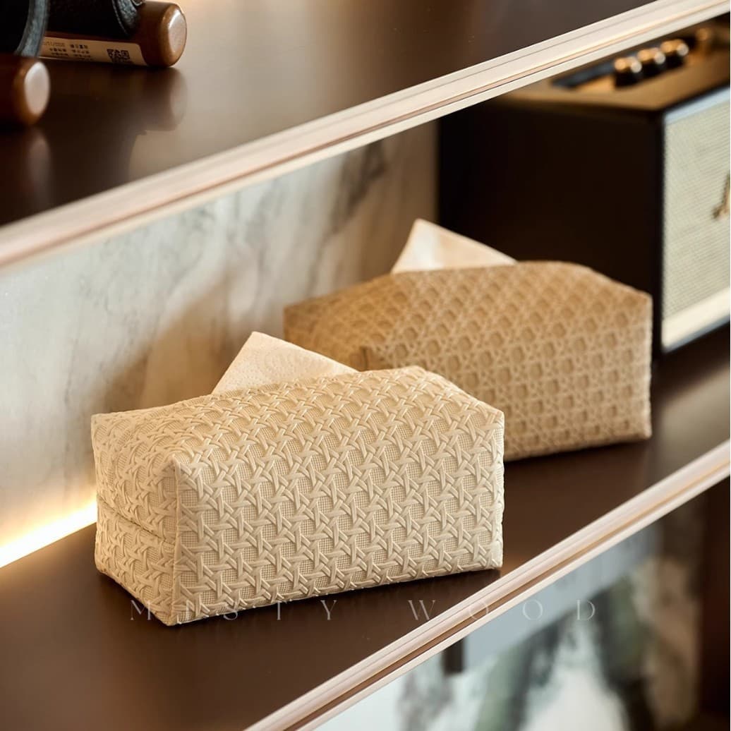 天然籐の透かし編みティッシュケース