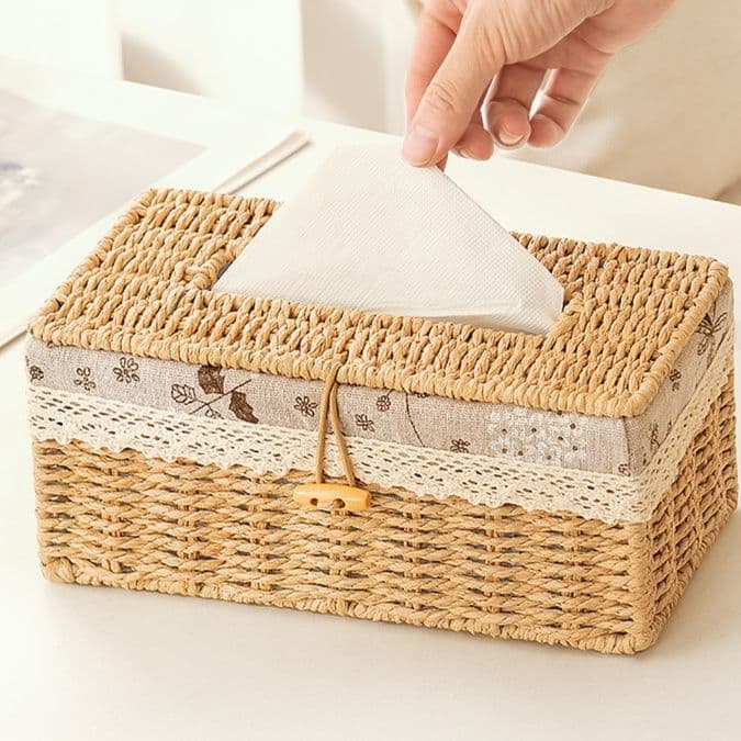 ティッシュケース 天然素材手編み和風ティッシュボックス