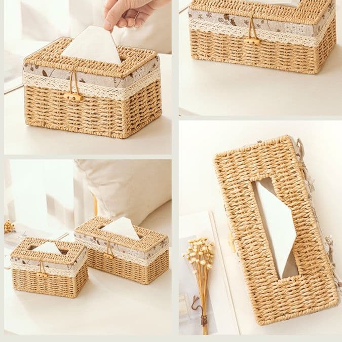 ティッシュケース 天然素材手編み和風ティッシュボックス