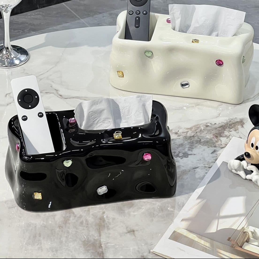 ティッシュケース 陶器風多機能ティッシュホルダー