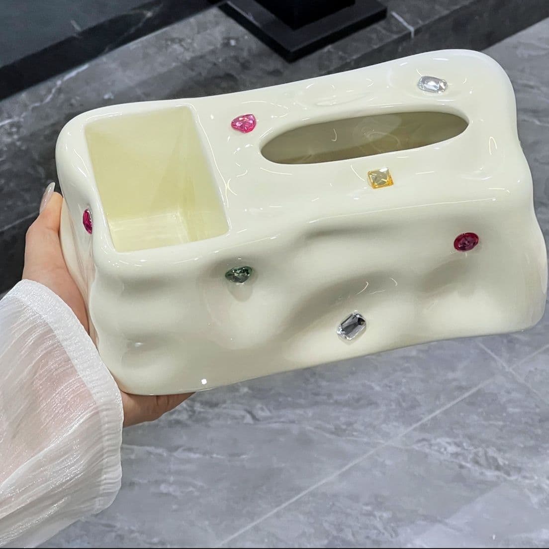 ティッシュケース 陶器風多機能ティッシュホルダー