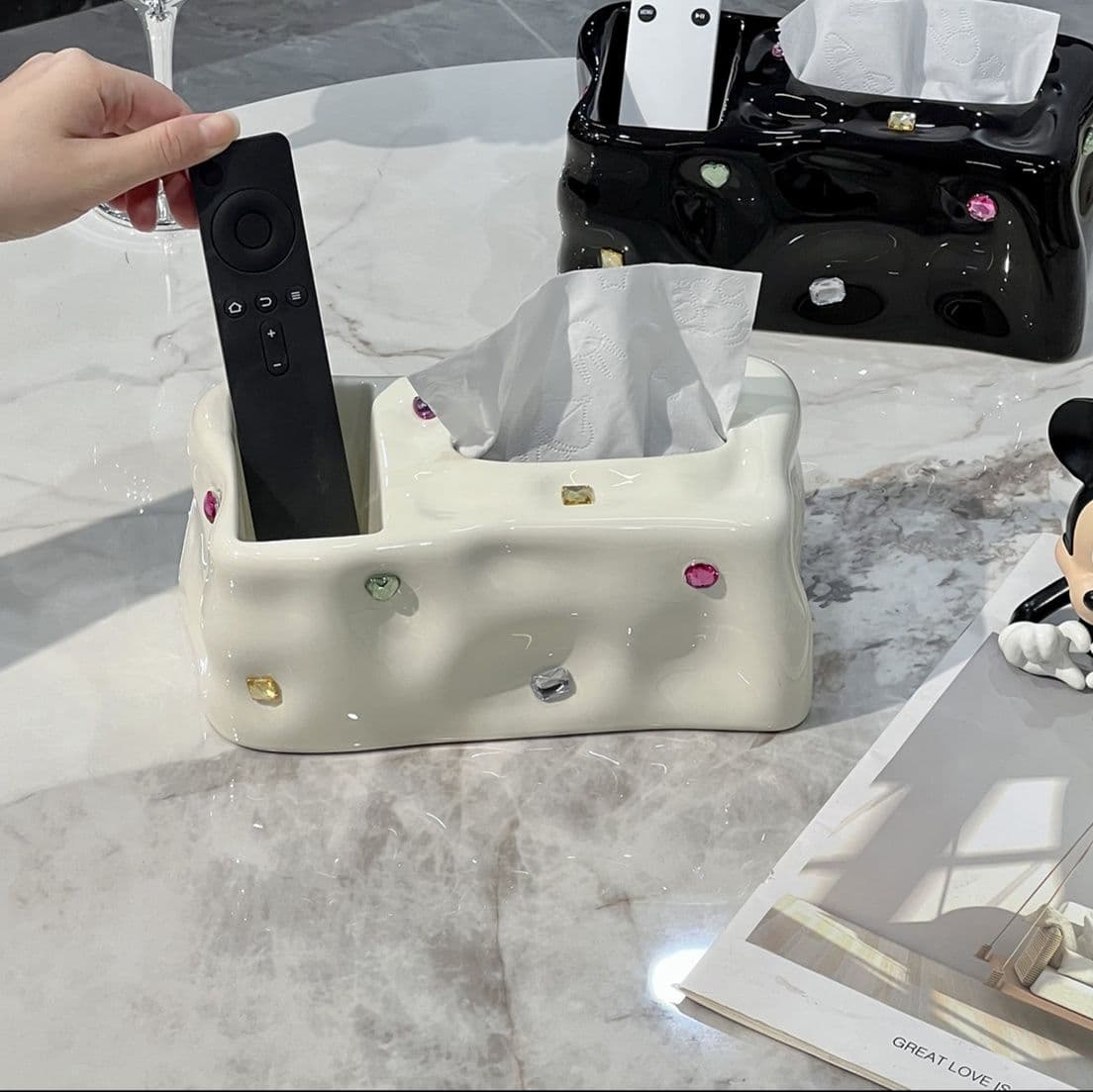 ティッシュケース 陶器風多機能ティッシュホルダー