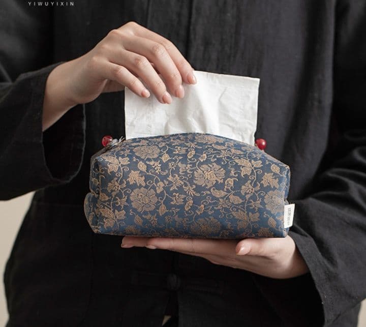 ティッシュケース 和風唐草模様の上品な布製ティッシュケース