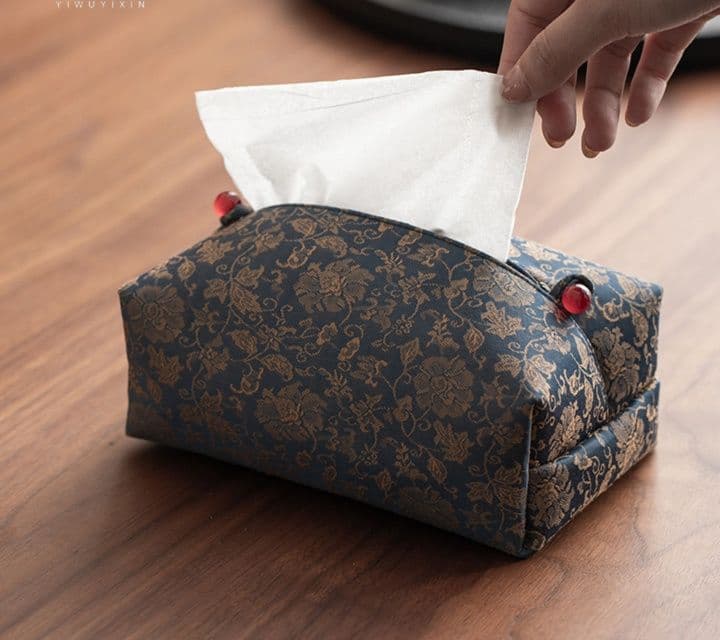 ティッシュケース 和風唐草模様の上品な布製ティッシュケース