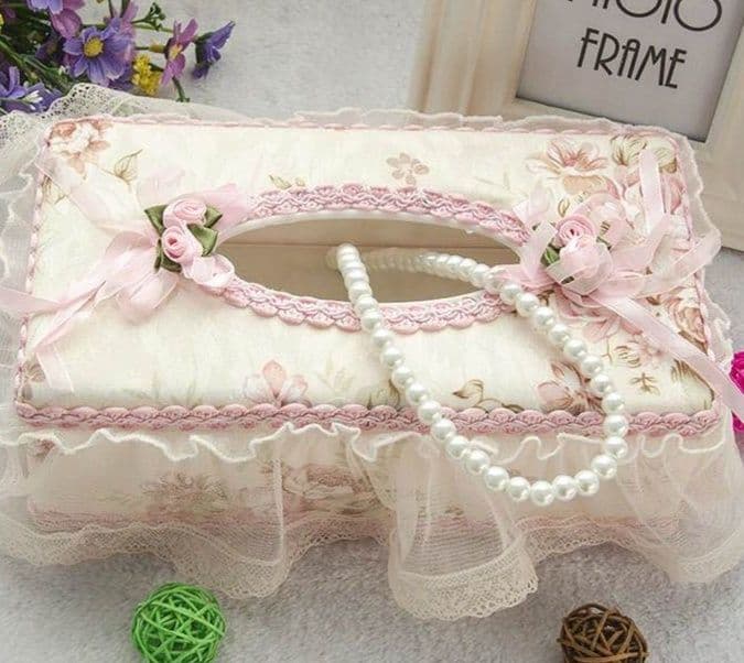 ティッシュケース 花飾りレース付き姫系ティッシュカバー