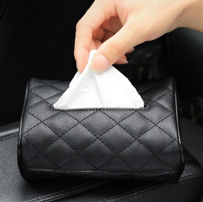 ティッシュケース レザー 車載用多機能キルティング縫製ティッシュホルダー