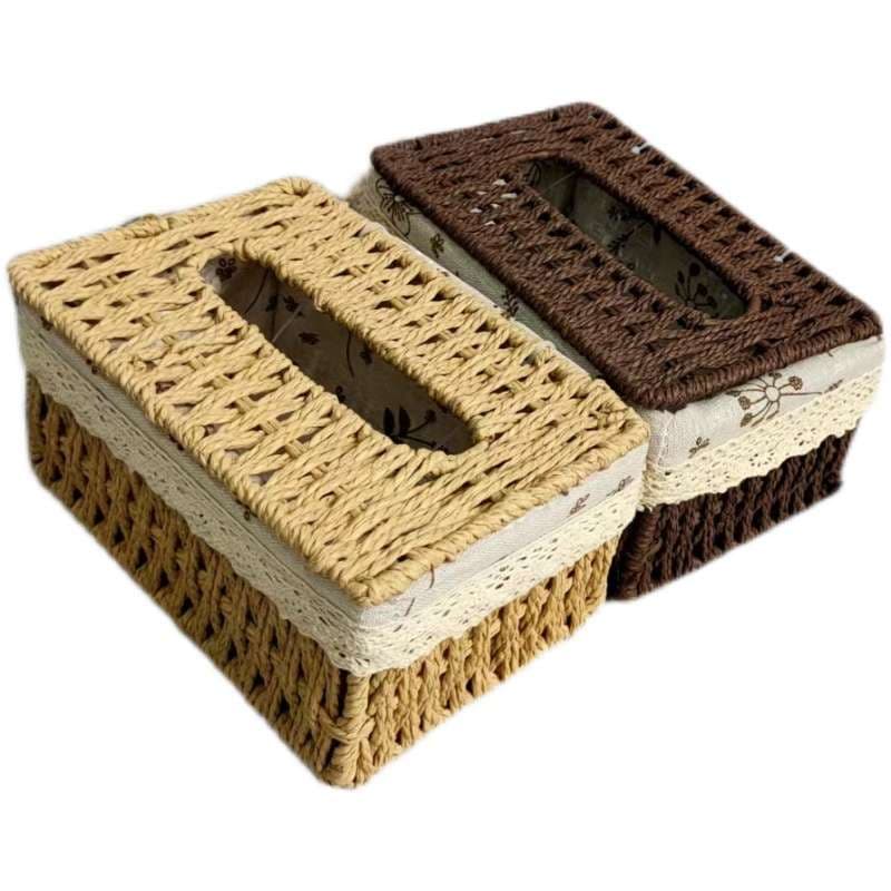 ティッシュケース　ラタン製かわいいフリルティッシュボックス