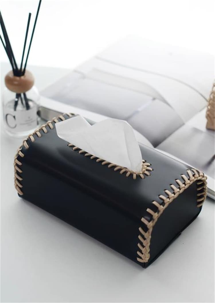 ティッシュケース 手作り風レザー 縁取りティッシュボックス