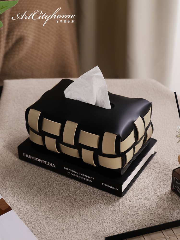 ティッシュケース 編み込みモダンレザーソフトティッシュボックス