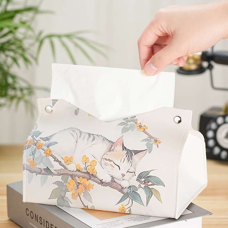ティッシュケース　かわいい眠り猫のティッシュボックス