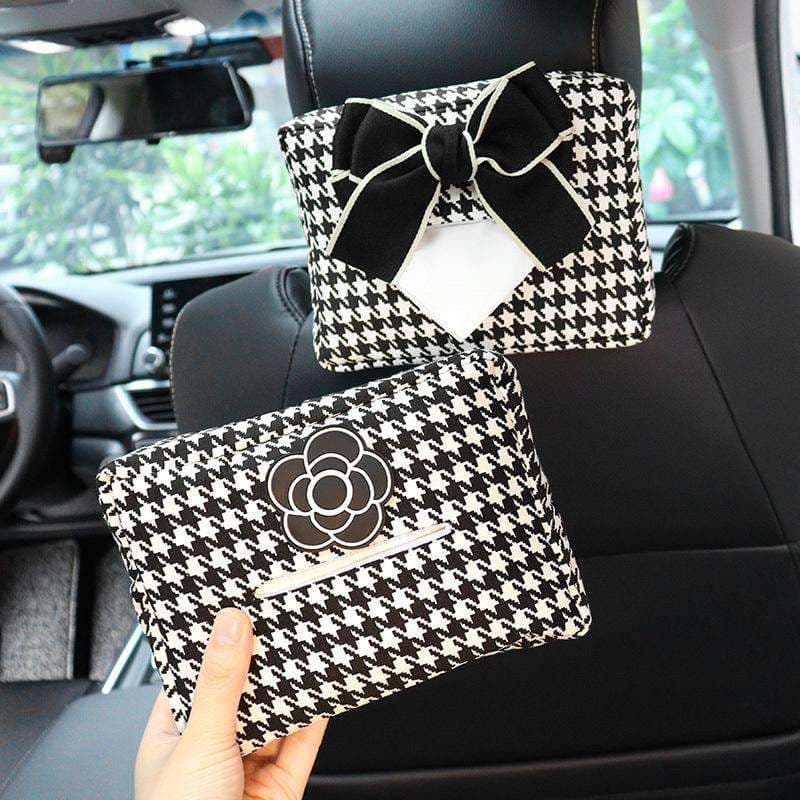 千鳥格子リボン付きティッシュケース