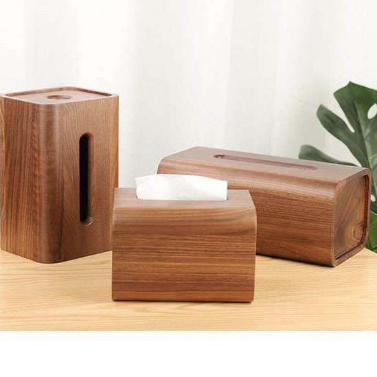 ティシュケース　木目美しい天然木ティッシュボックス