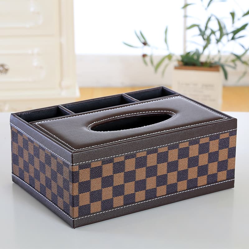 ティッシュケース 編み込み模様　レザー　多機能収納付き