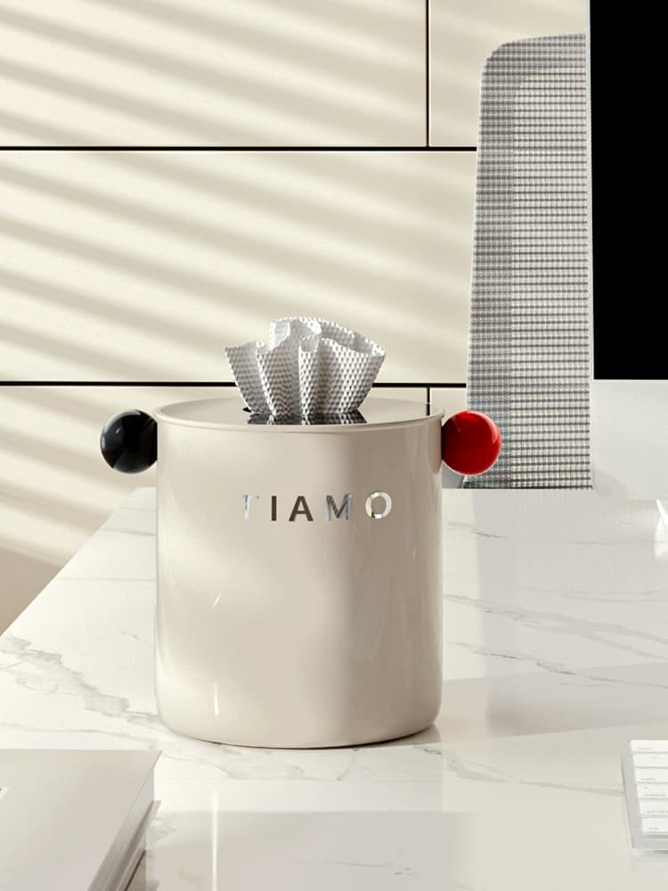 ティッシュケース ティアモ丸型デザインステンレス製ティッシュボックス