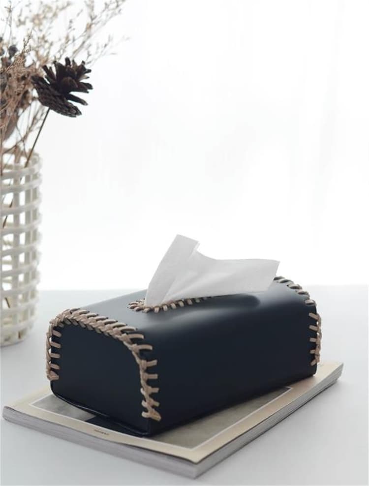 ティッシュケース 手作り風レザー 縁取りティッシュボックス