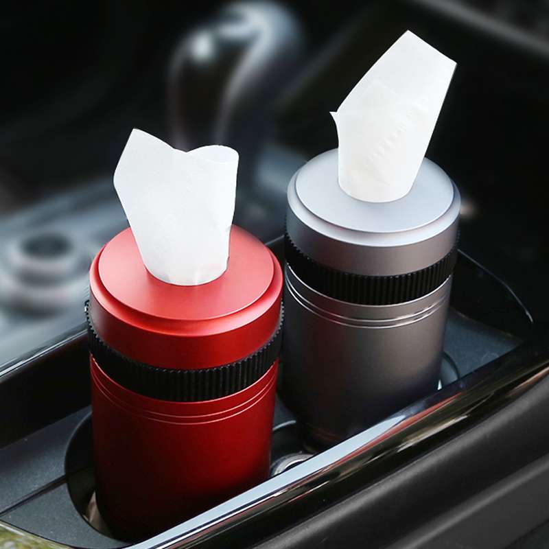 ティッシュケース　ステンレス製高級車用筒形ティッシュボックス