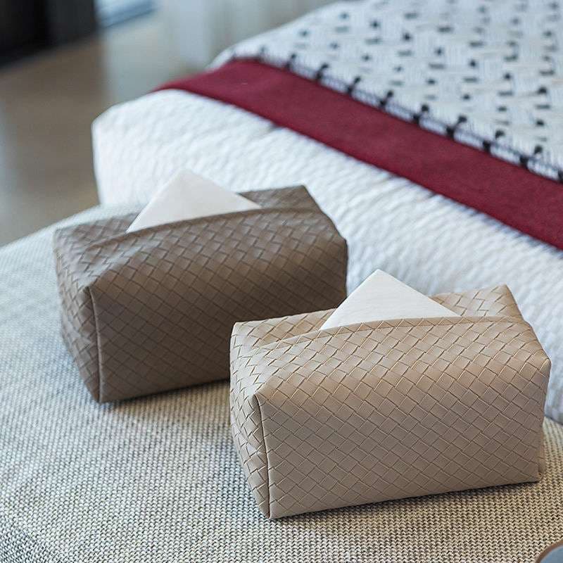 ティッシュケース レザー調編みこみおしゃれティッシュボックス