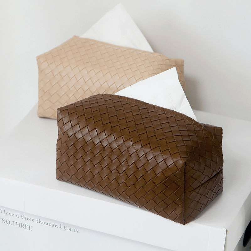 ティッシュケース レザー調編みこみおしゃれティッシュボックス