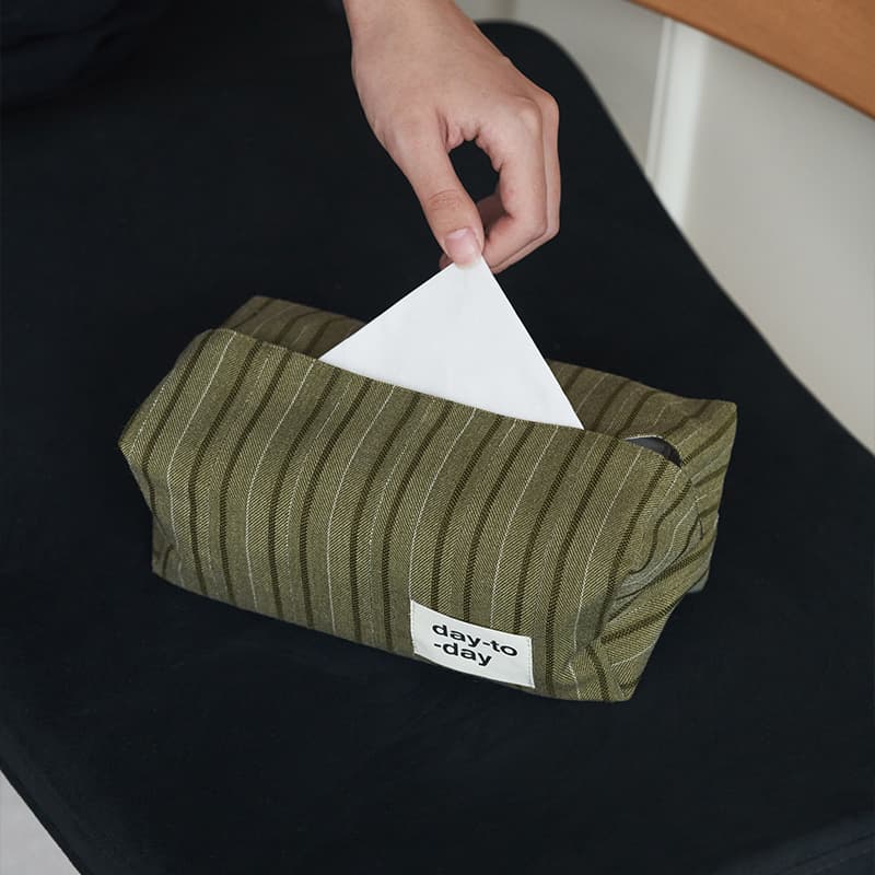 ティッシュケース 縦縞模様の取っ手付き布製ティッシュケース