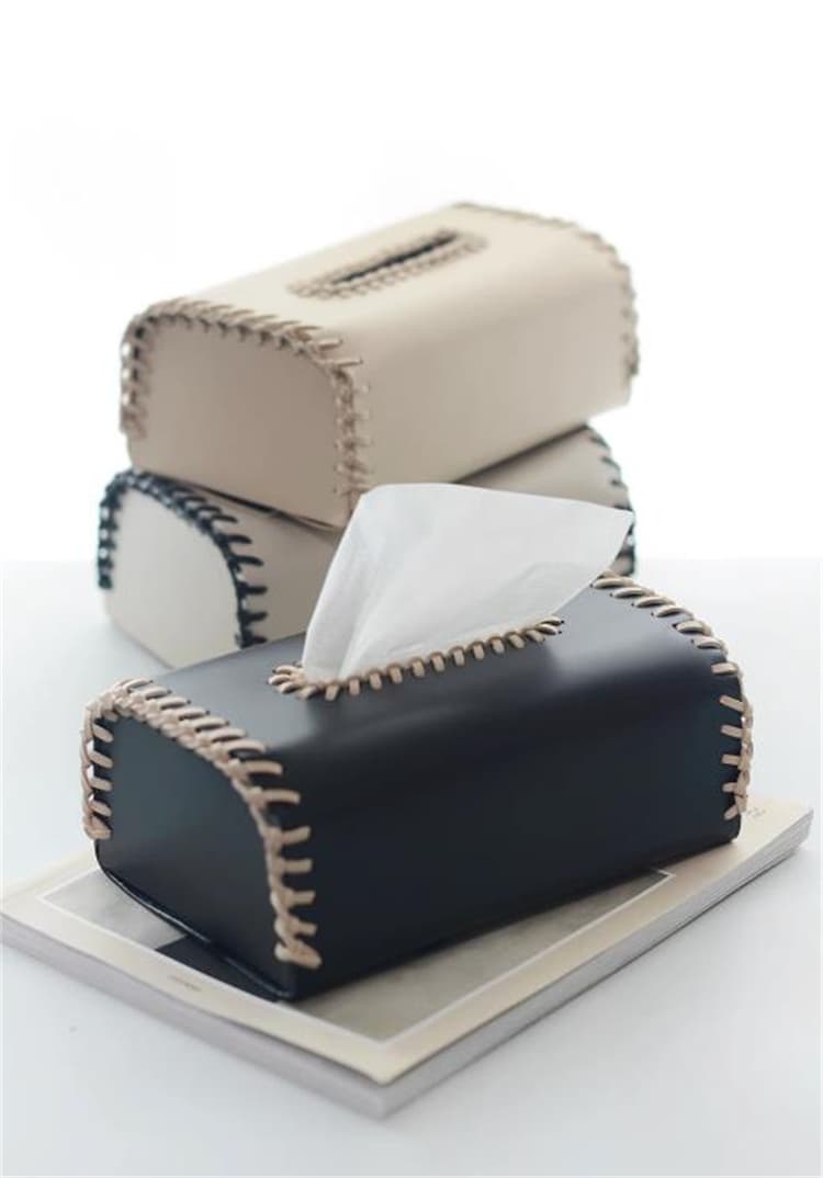 ティッシュケース 手作り風レザー 縁取りティッシュボックス