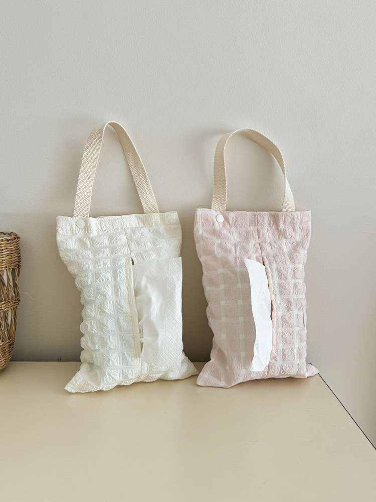 ティッシュケース　壁掛けできる布製もこもこティッシュケース