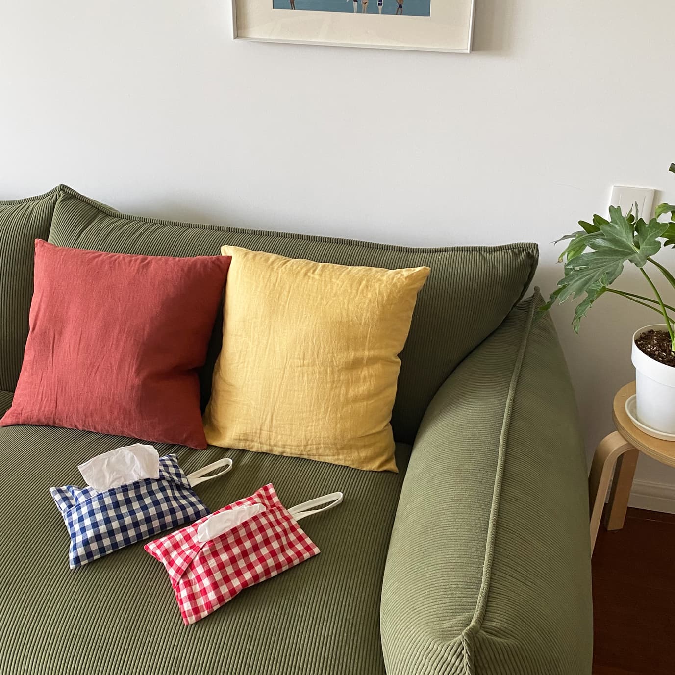 ティッシュケース ティッシュケース ほっこり格子柄ハンギングポーチ