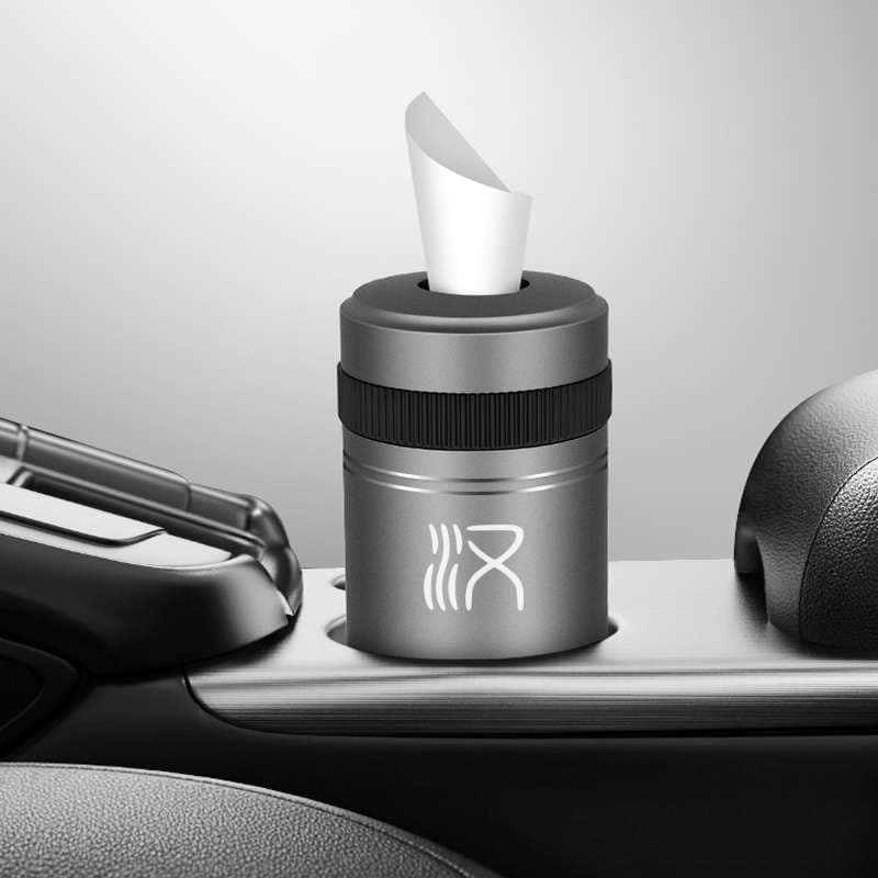 ティッシュケース　ステンレス製高級車用筒形ティッシュボックス