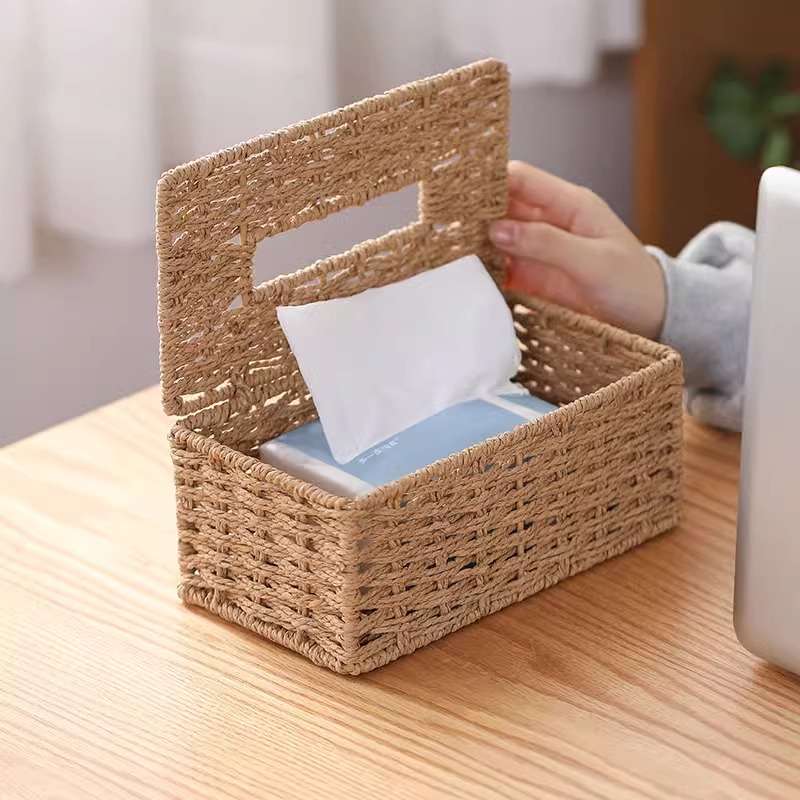 ティッシュケース ラタン製ナチュラルシンプルティッシュボックス
