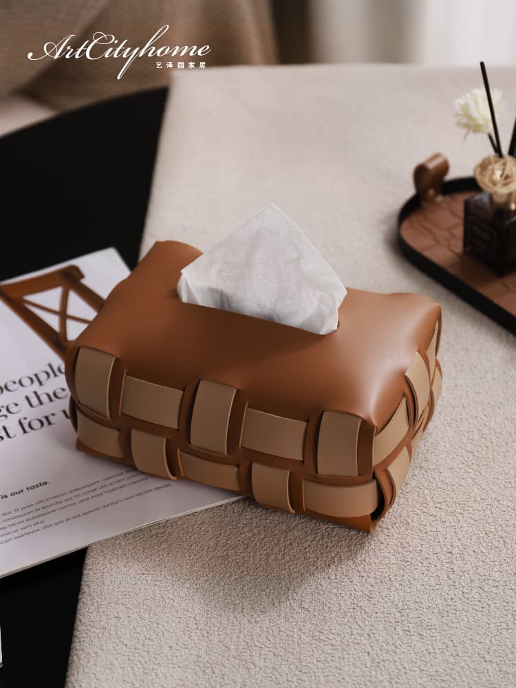 ティッシュケース 編み込みモダンレザーソフトティッシュボックス