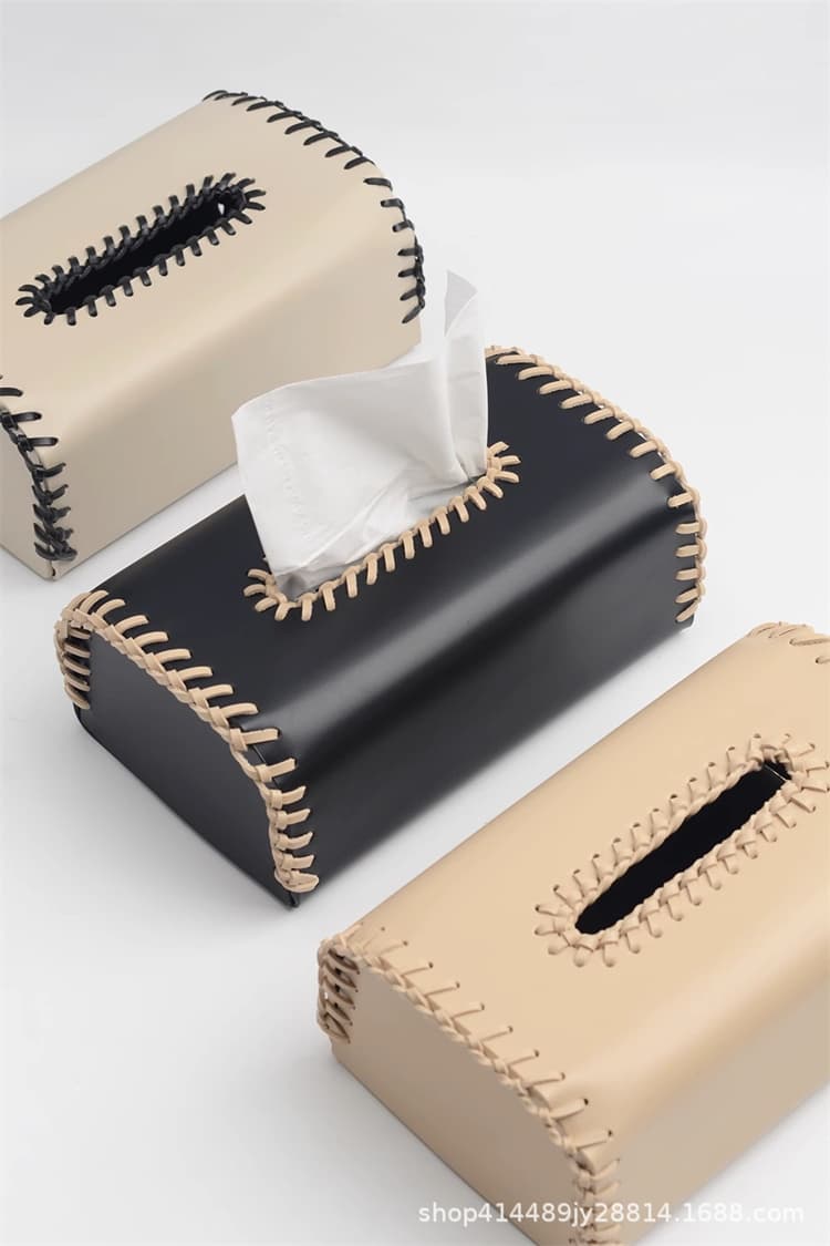 ティッシュケース 手作り風レザー 縁取りティッシュボックス