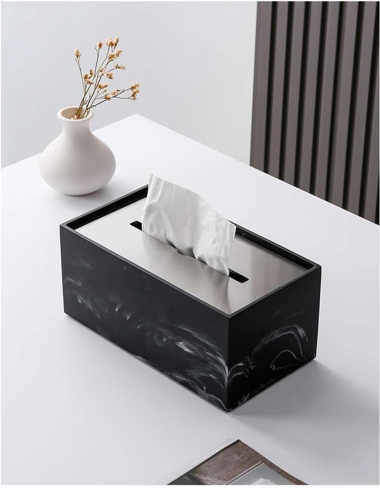 ティッシュケース ステンレス製大理石風おしゃれティッシュボックス