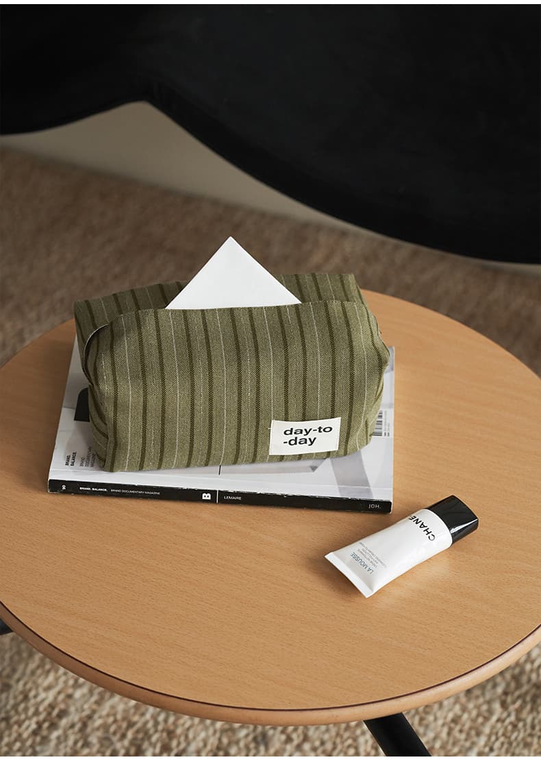 ティッシュケース 縦縞模様の取っ手付き布製ティッシュケース