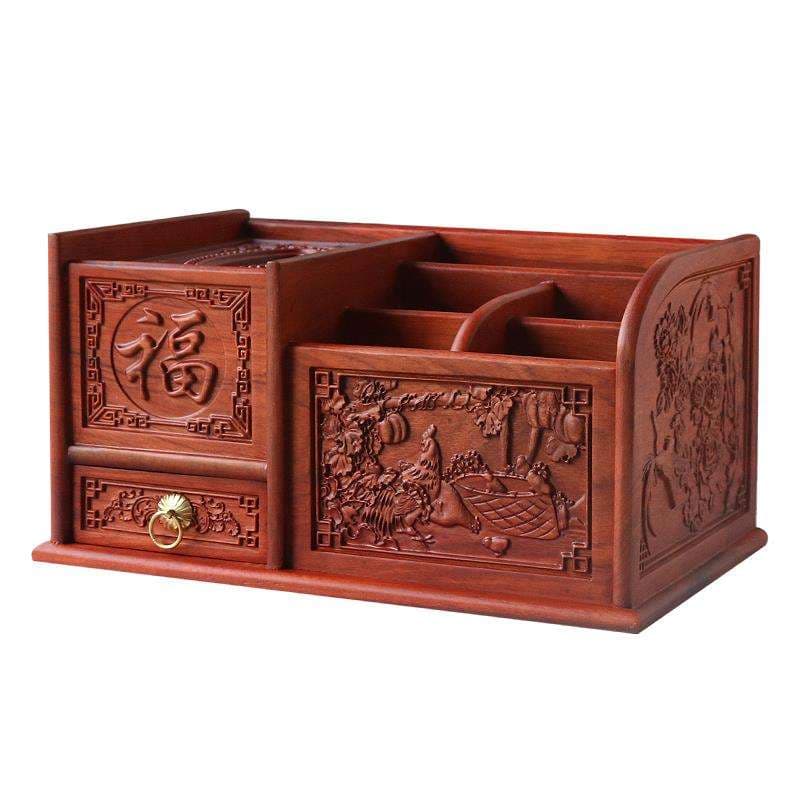 ティッシュケース 和風彫刻細工木製デスクオーガナイザー