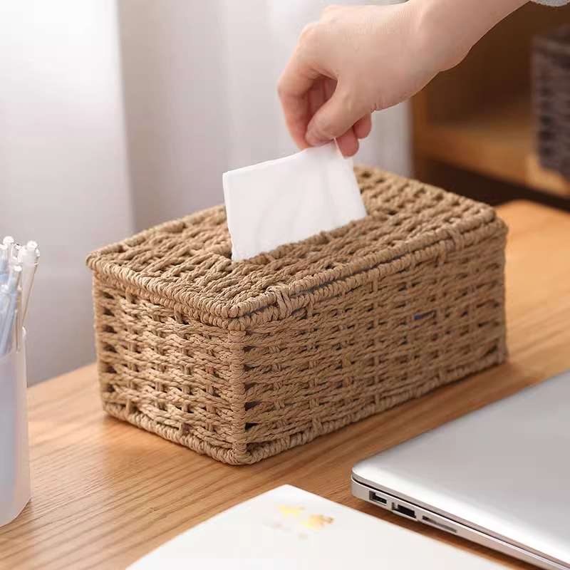 ティッシュケース ラタン製ナチュラルシンプルティッシュボックス