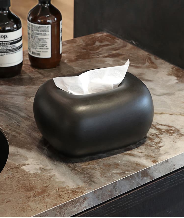ティッシュケース 丸み石陶器モダンティッシュボックス