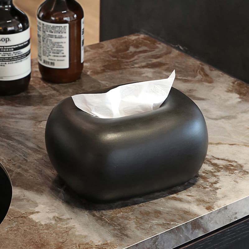 ティッシュケース 丸み石陶器モダンティッシュボックス