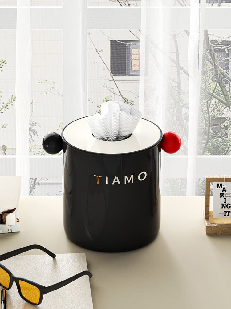 ティッシュケース ティアモ丸型デザインステンレス製ティッシュボックス