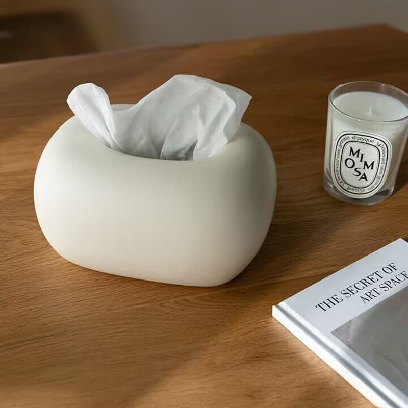 ティッシュケース 丸み石陶器モダンティッシュボックス