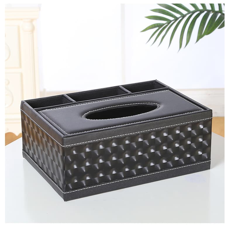 ティッシュケース 編み込み模様　レザー　多機能収納付き