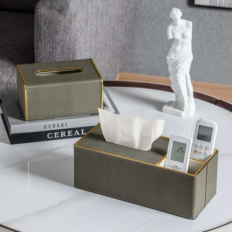 ティッシュケース　レザー調多機能収納ティッシュカバーボックス